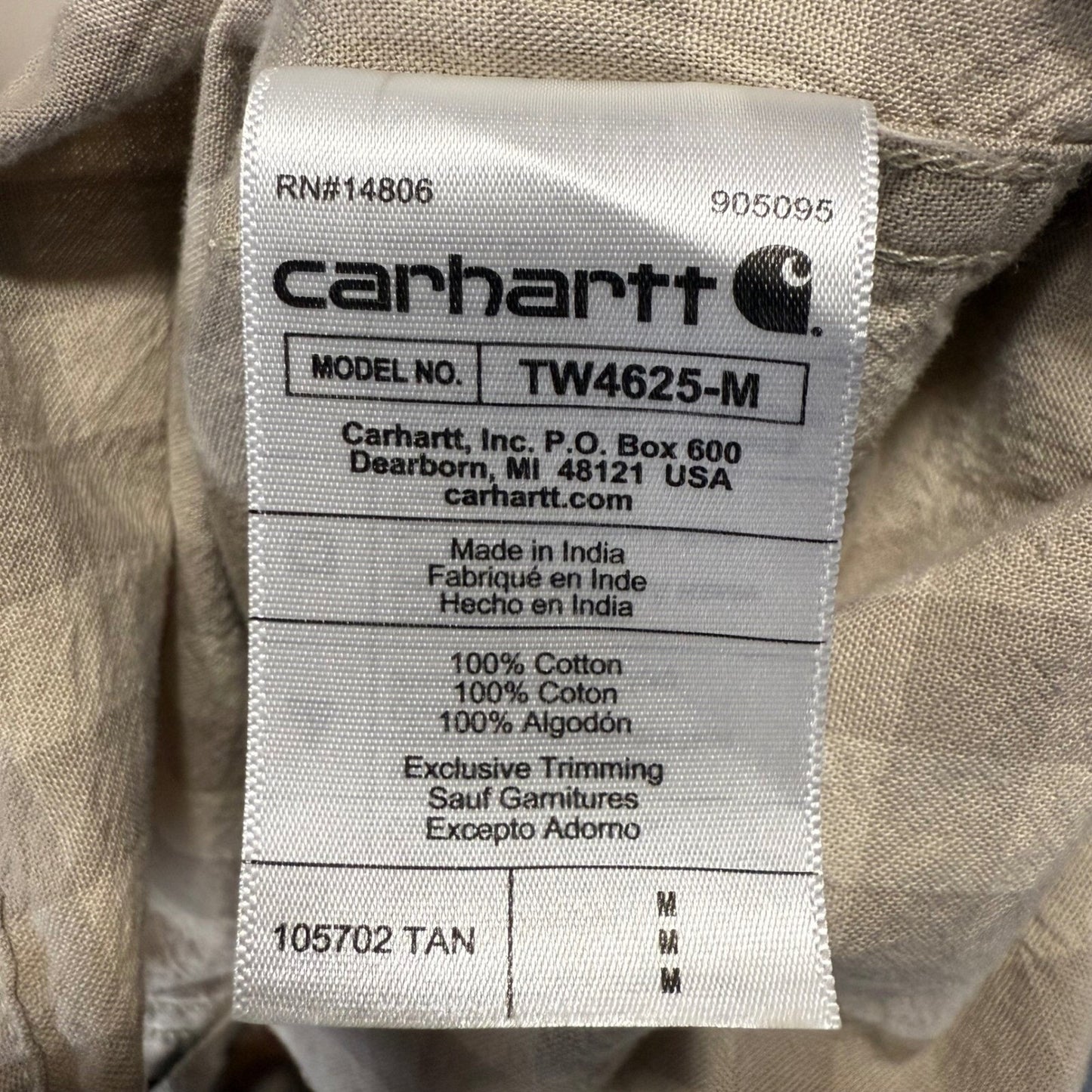 Carhartt Workwear Button Up Shirt Short Sleeve Loose Fit Tan Plaid Mens Medium