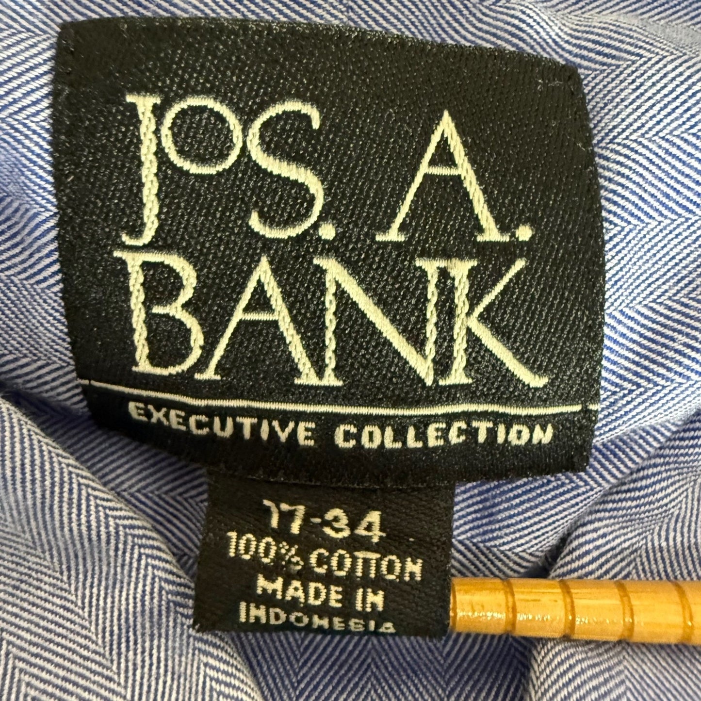 Jos. A. Bank Mens Blue Cotton Dress Shirt 17-34 Long Sleeve Button Up Business