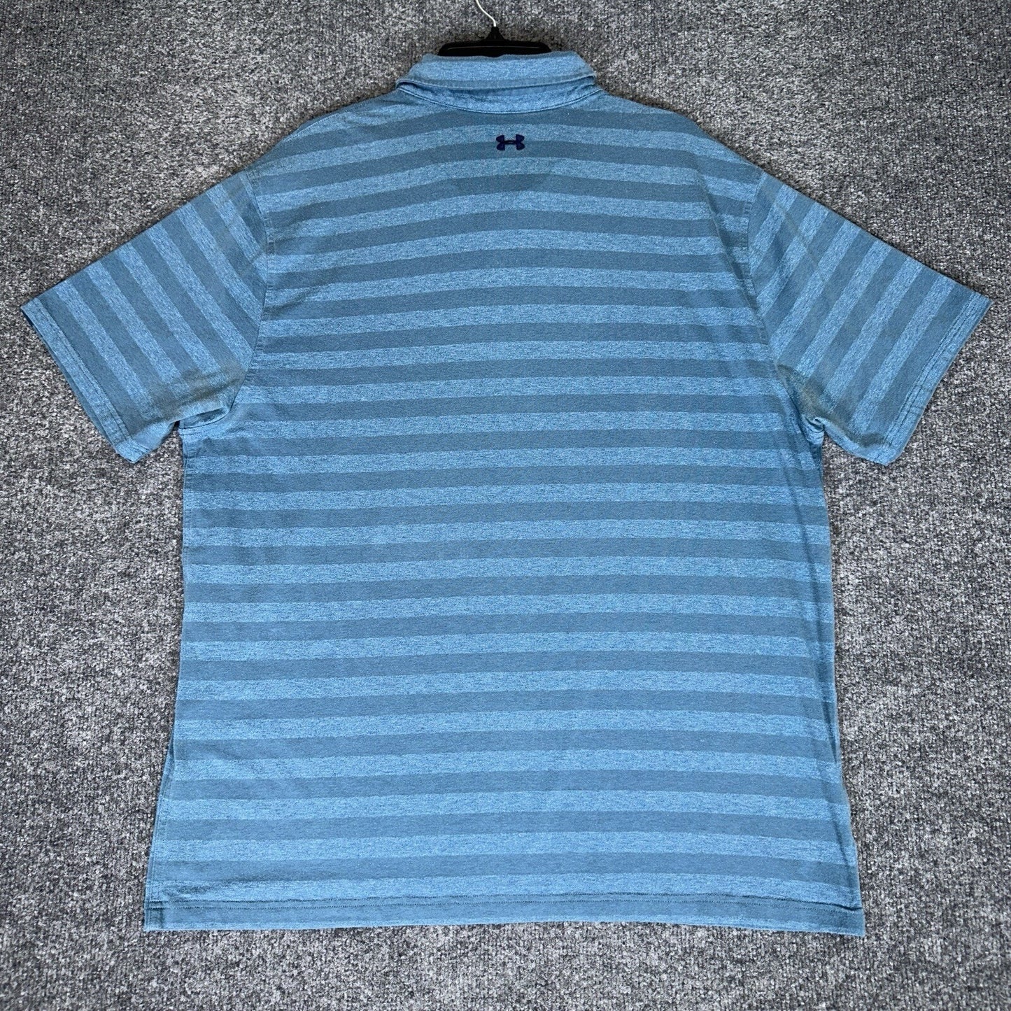 Under Armour Polo Shirt Mens 2XL Blue Striped Loose Heatgear Golf Short Sleeve