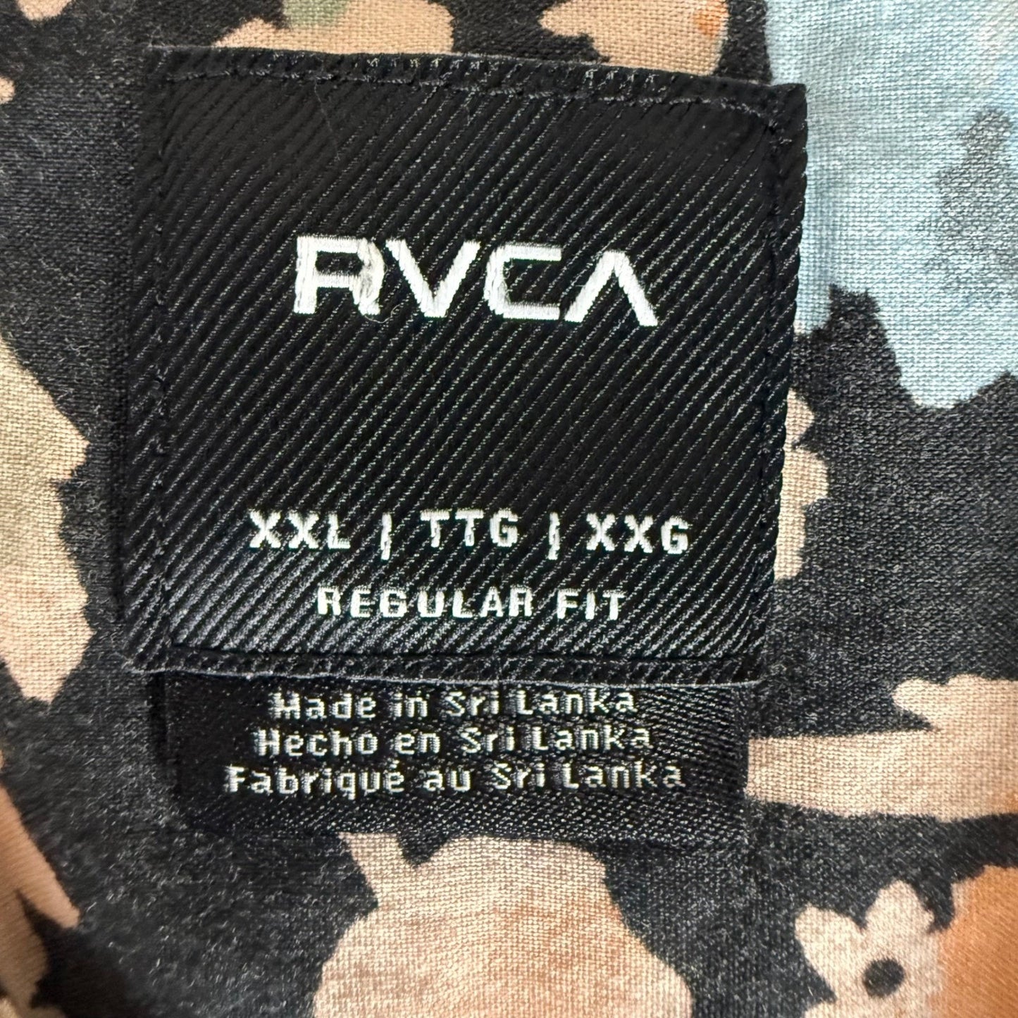 RVCA Mens XXL Regular Fit Floral Print Short Sleeve Button Up Shirt Black Peach