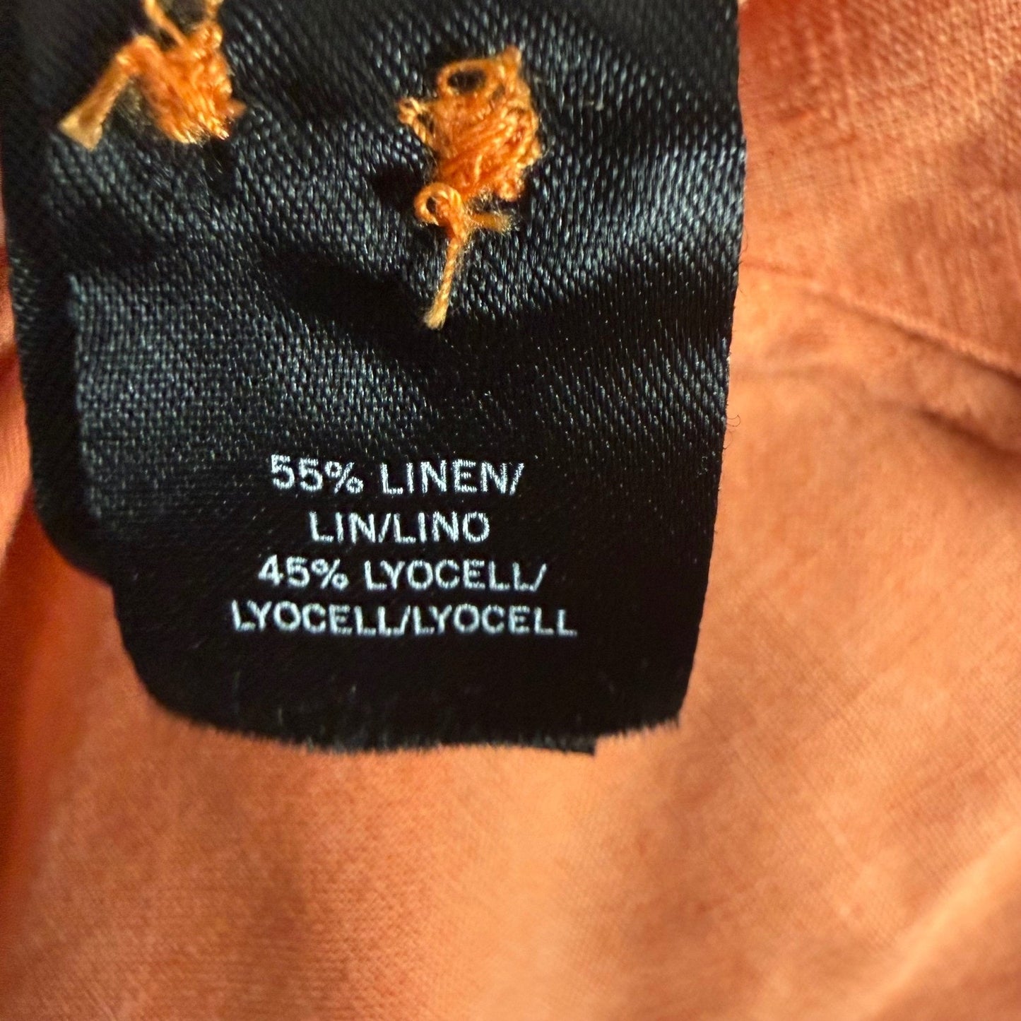Kenneth Cole New York Mens Linen Blend Long Sleeve Button Up Shirt Orange Large