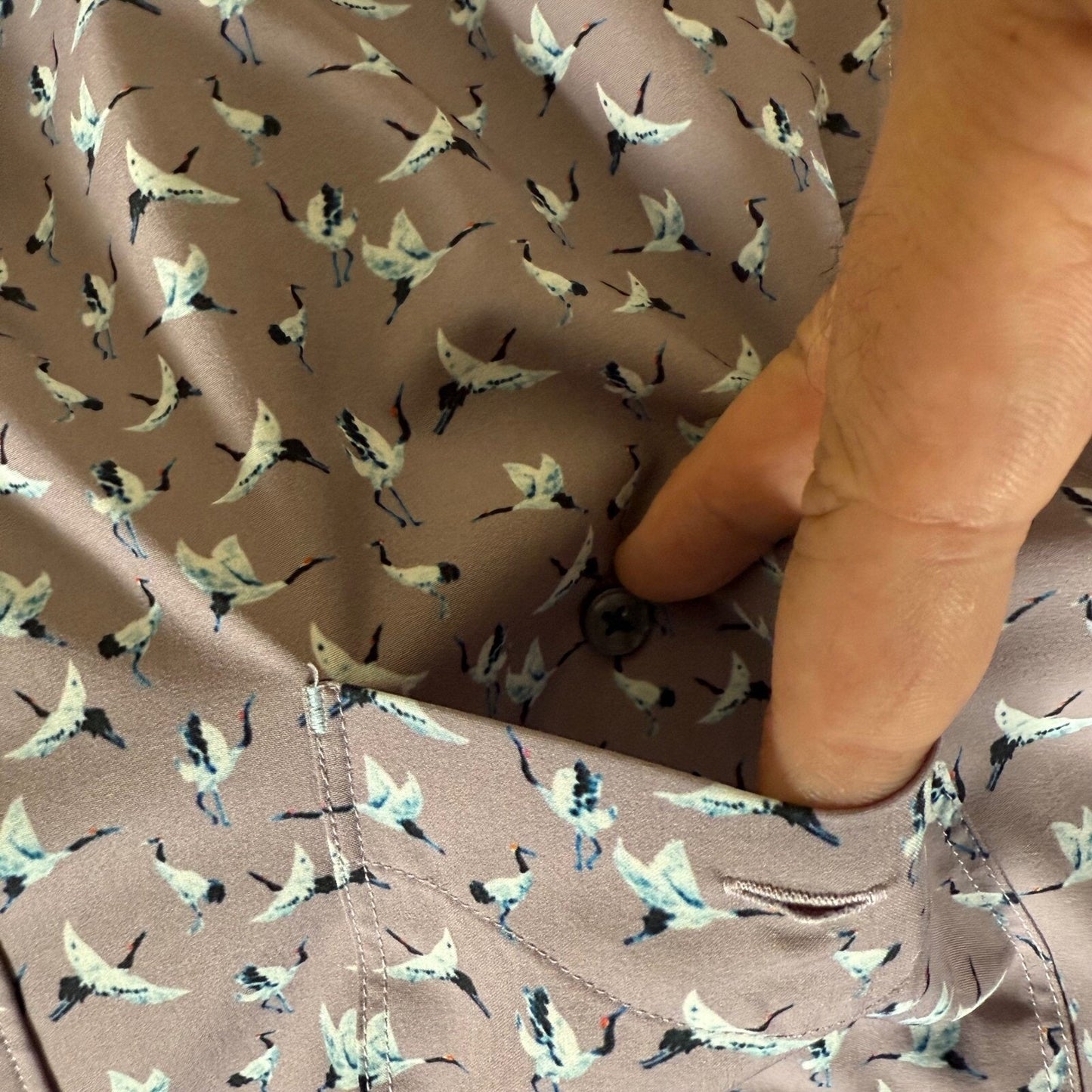 7 Diamonds 4 Way Stretch Button Up Shirt Crane Bird Print Stretch Purple Mens XL