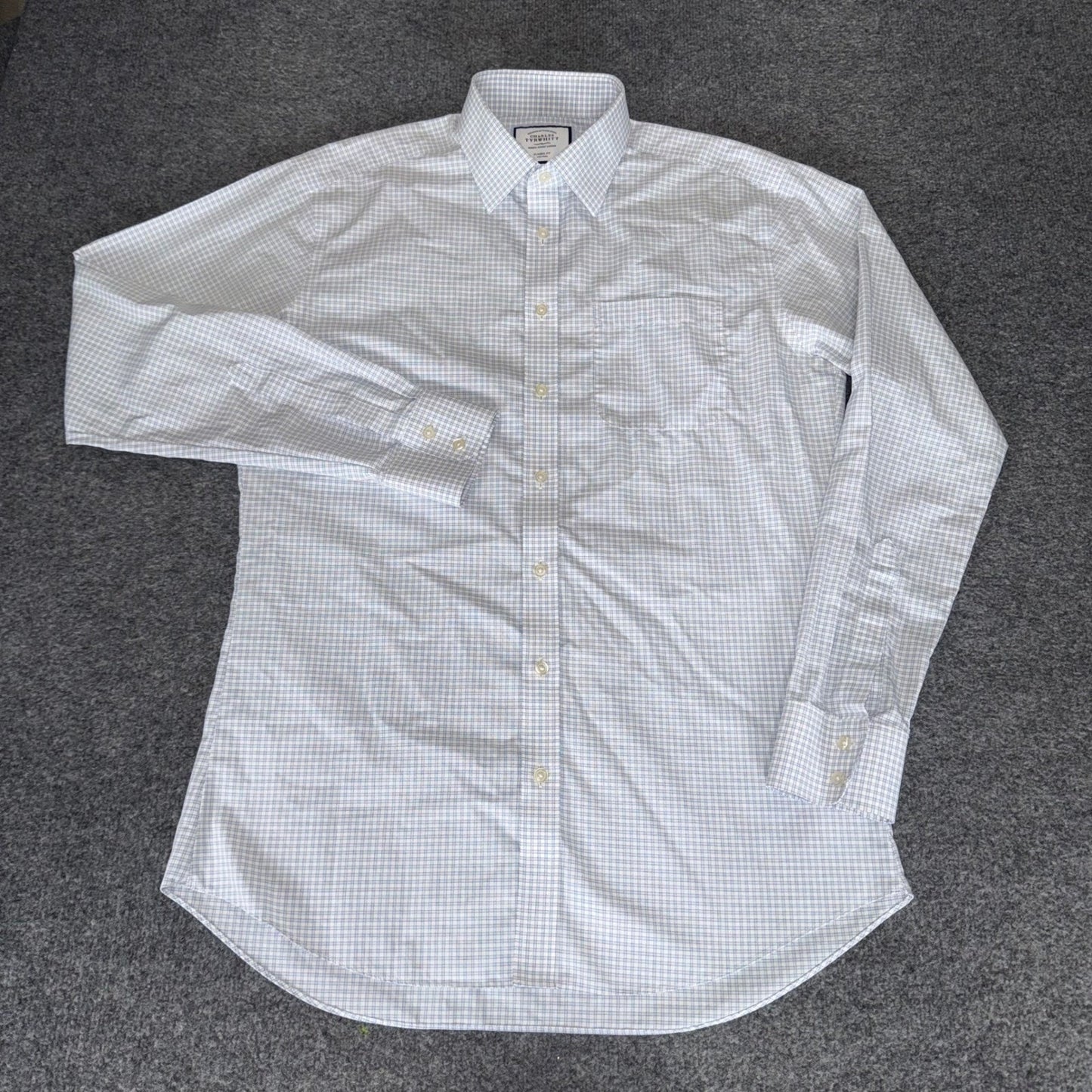 Charles Tyrwhitt Mens 16.5 36 Classic Fit Non-Iron Blue Check Dress Shirt Office