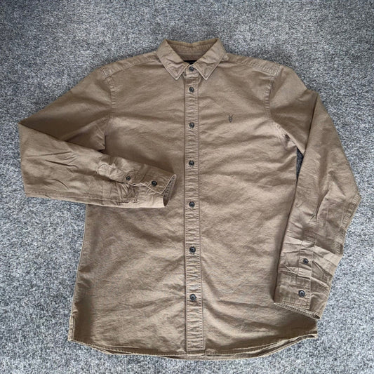 AllSaints Sulzer Long Sleeve Shirt Mens XS Brown Cotton Button Up Casual