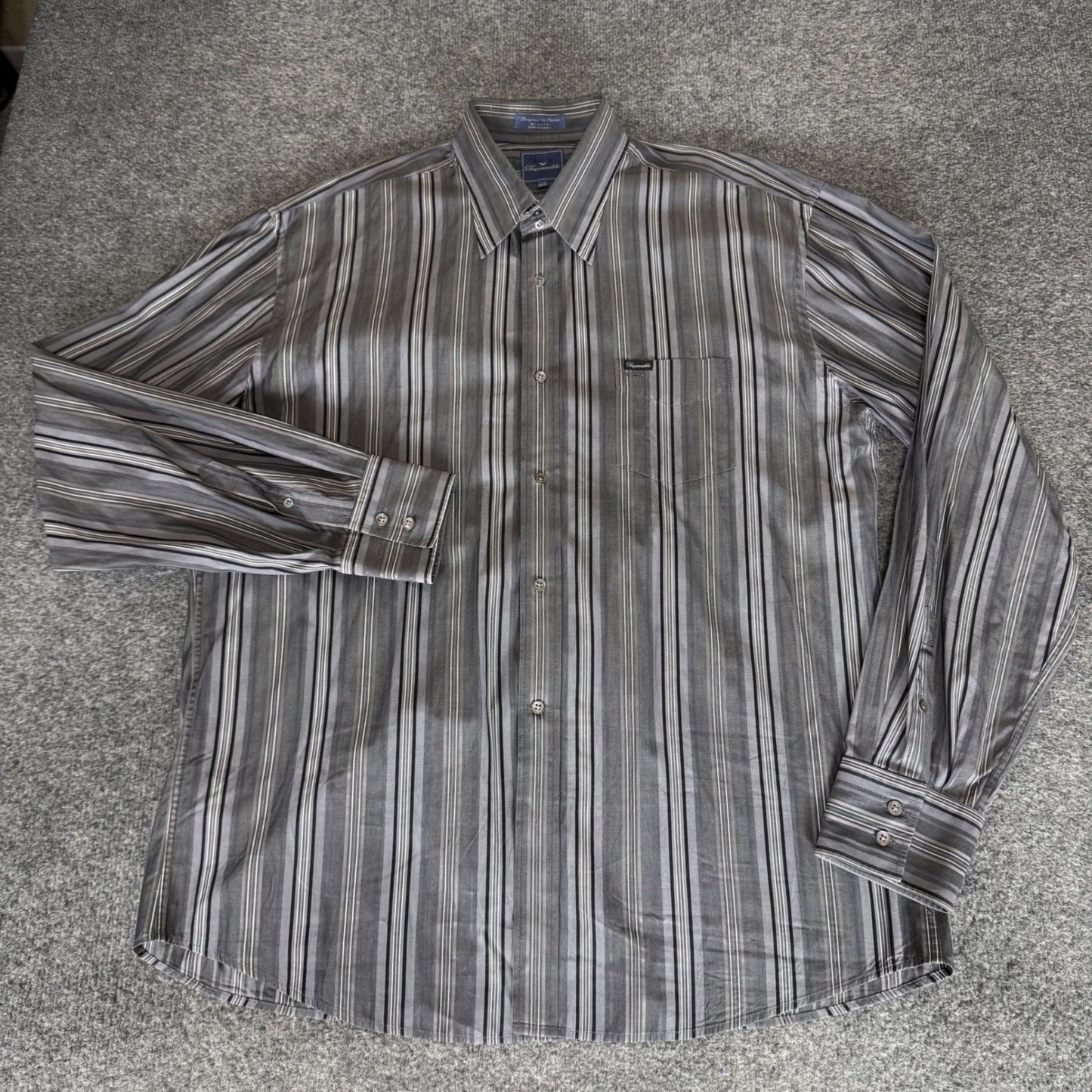 Faconnable Mens XL Tall Grey Striped Long Sleeve Cotton Button Down Shirt Casual