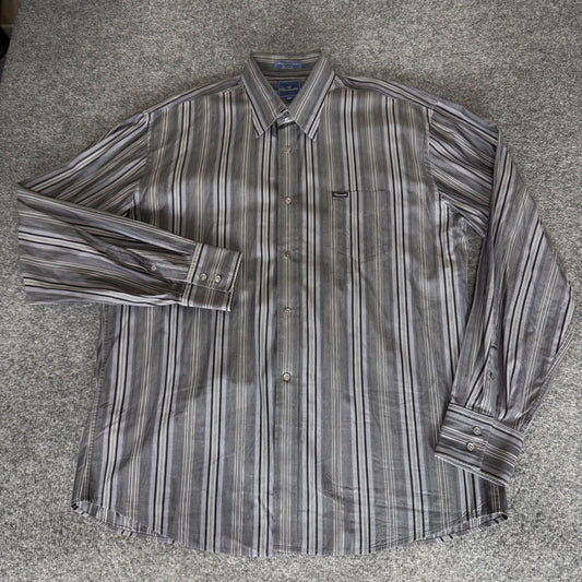 Faconnable Mens XL Tall Grey Striped Long Sleeve Cotton Button Down Shirt Casual