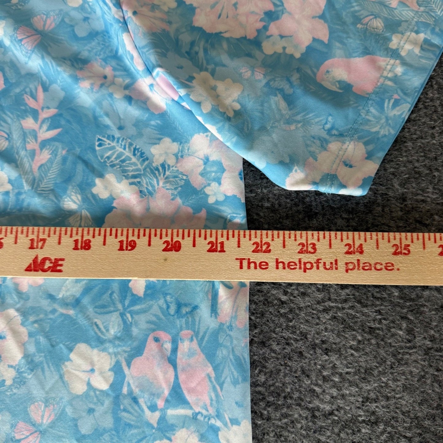 Bad Birdie Golf Polo Shirt Men Large Blue Pink Floral Parrot Short Sleeve Casual