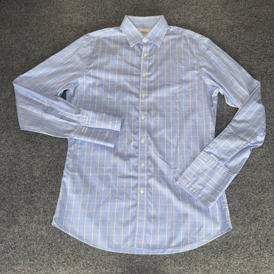 Charles Tyrwhitt Mens Blue Yellow Check Non Iron Slim Fit Dress Shirt 16.5 36