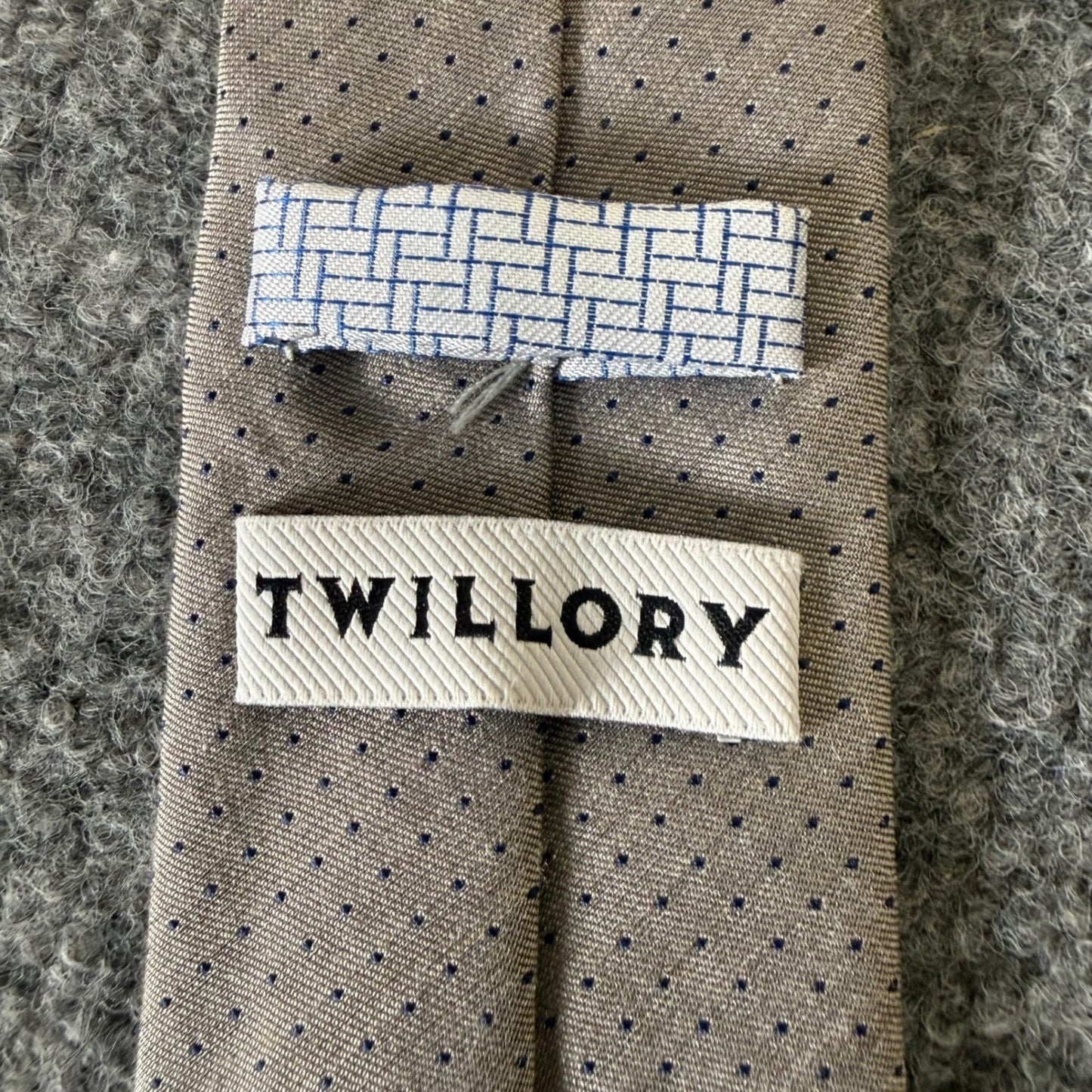 Twillory Mens Skinny Necktie Taupe Tan Navy Micro Dot Handmade Dress Tie Formal