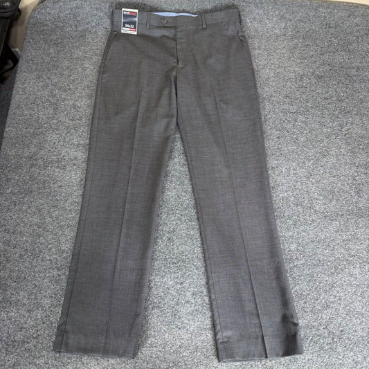 Roundtree & Yorke TravelSmart Mens 34x32 Gray Dress Pants Classic Fit Flat Front