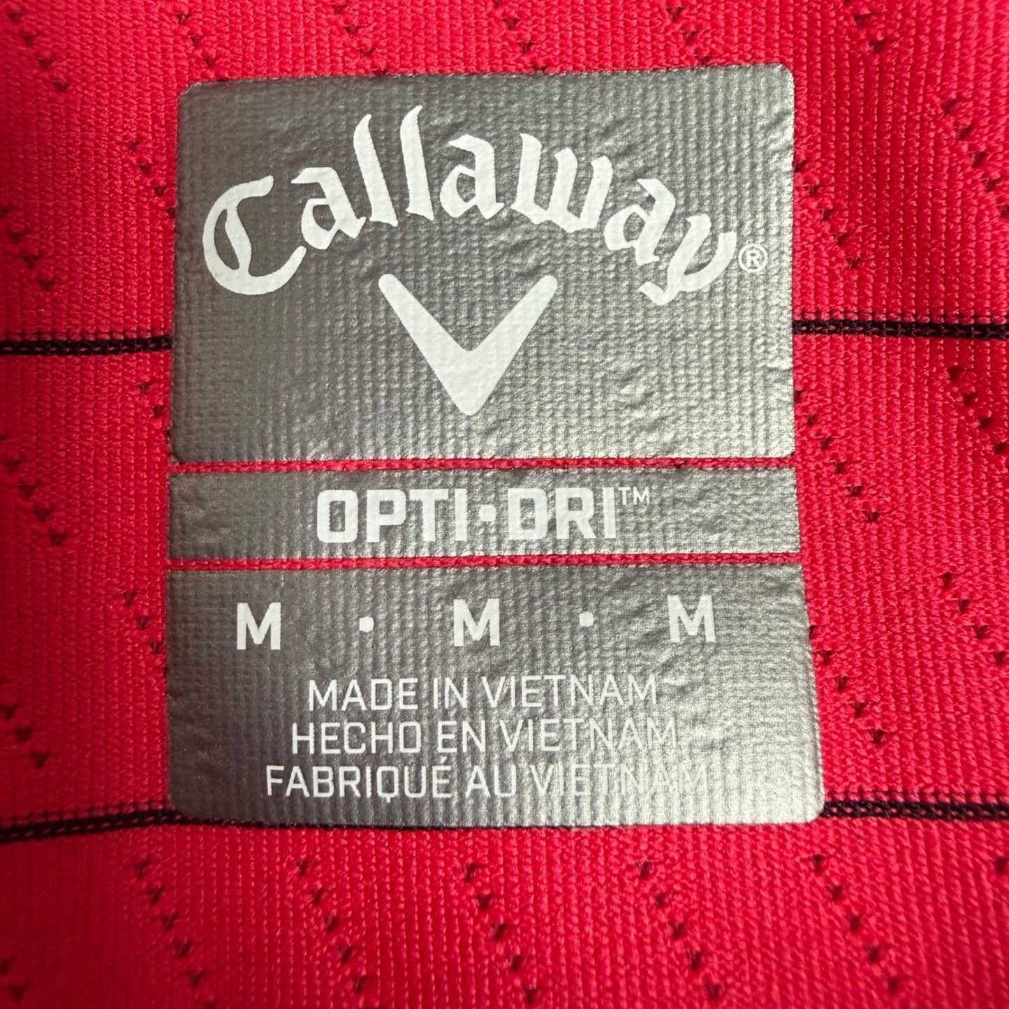 Callaway Golf Polo Shirt Mens Medium Pink Striped Opti Dri Short Sleeve Stretch