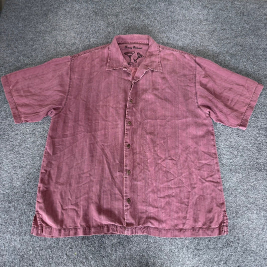 Tommy Bahama Men XL Silk Short Sleeve Button Up Camp Shirt Mauve Textured Stripe