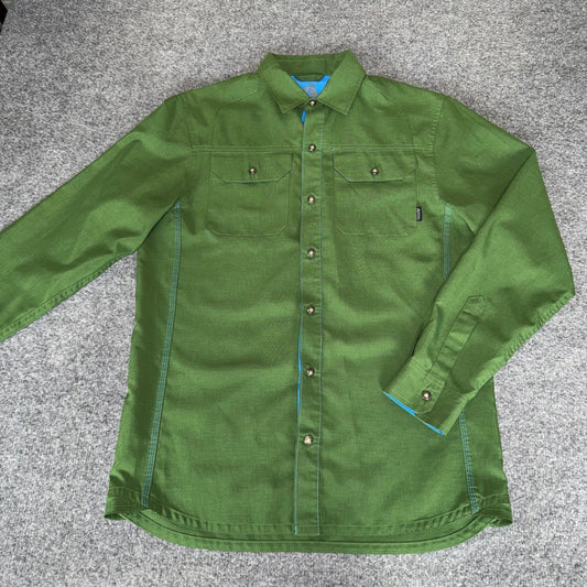 Eddie Bauer First Ascent Shirt Mens Small Green Long Sleeve Pearl Snap Outdoor