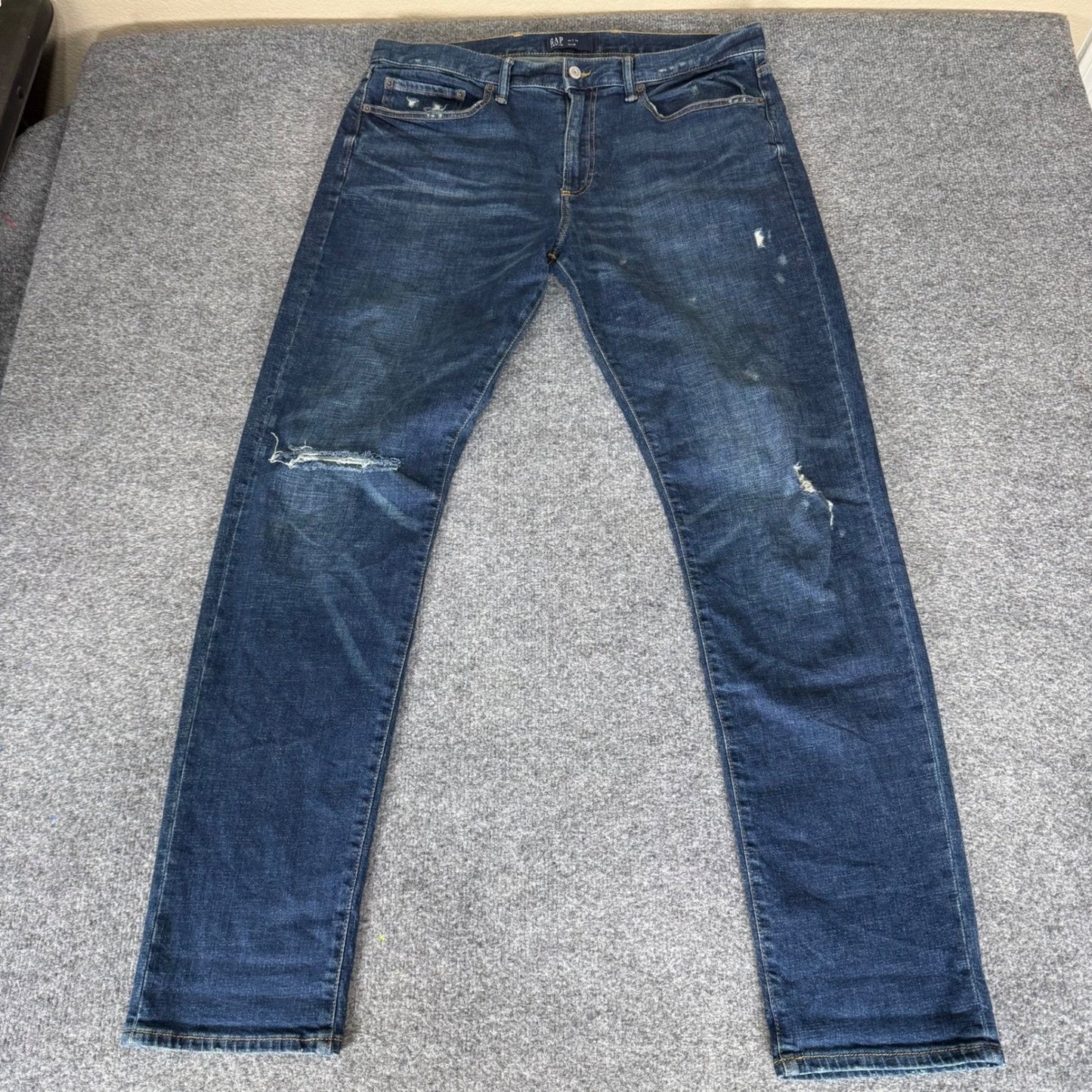 Gap Denim Slim Fit Distressed Jeans Mens 38x34 Dark Wash Blue Stretch Denim Pant