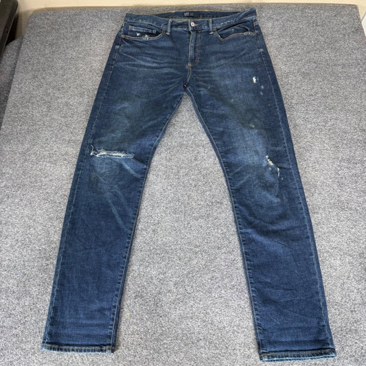 Gap Denim Slim Fit Distressed Jeans Mens 38x34 Dark Wash Blue Stretch Denim Pant