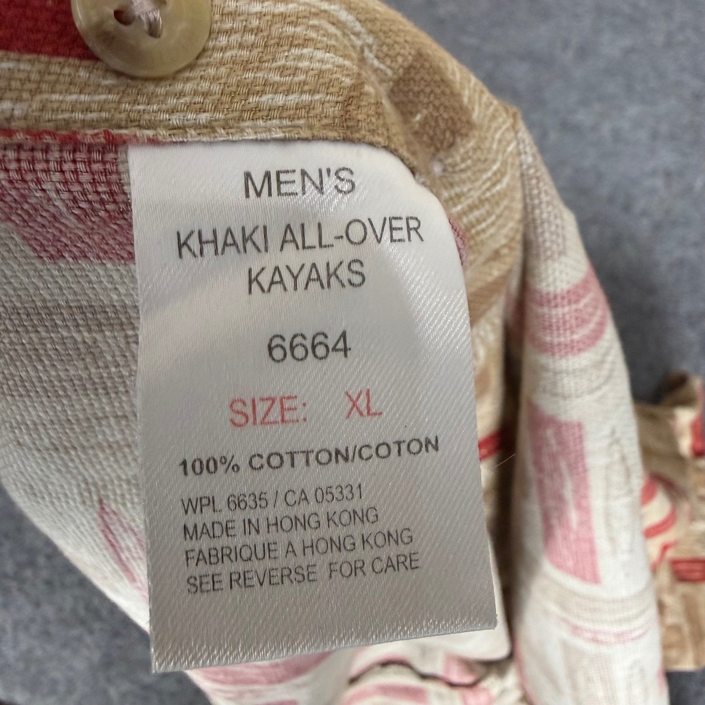 Woolrich Shirt Mens XL Khaki AOP Kayaks Short Sleeve Button Up Outdoor Casual