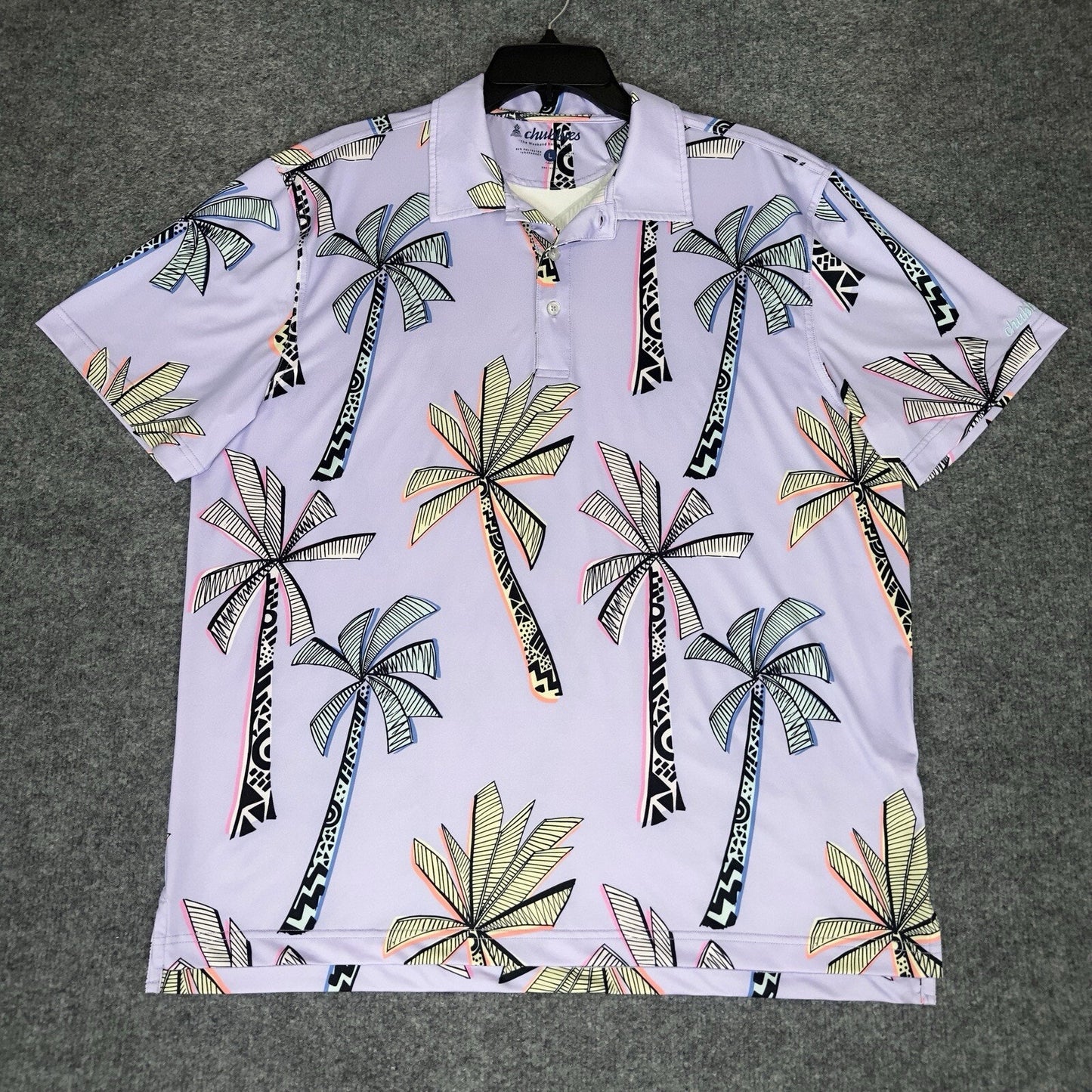 Chubbies Polo Shirt Mens L Purple Palm Tree Performance Golf Preppy Casual Adult