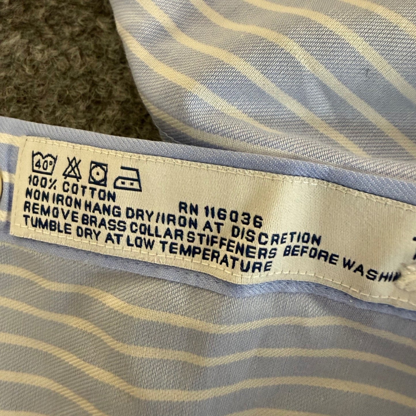 Charles Tyrwhitt Mens 15.5 33 Non Iron Slim Fit Striped Dress Shirt Blue White