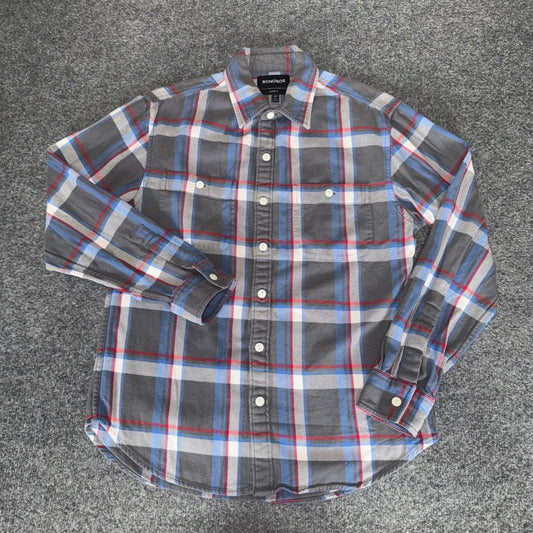 Bonobos Mens Long Sleeve Flannel Shirt Gray Blue Red Plaid Cotton Small Casuall