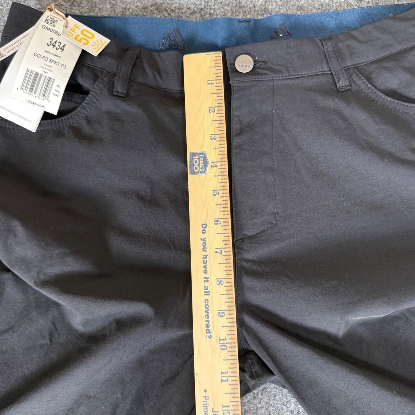 Adidas Golf Go-To 5 Pocket Pants Mens 34x33 Black Tapered Fit Stretch UPF 50+