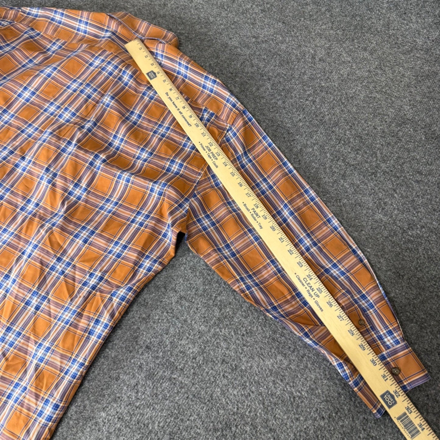 Faconnable Mens XL Orange Blue Plaid Cotton Button Down Shirt Long Sleeve Casual