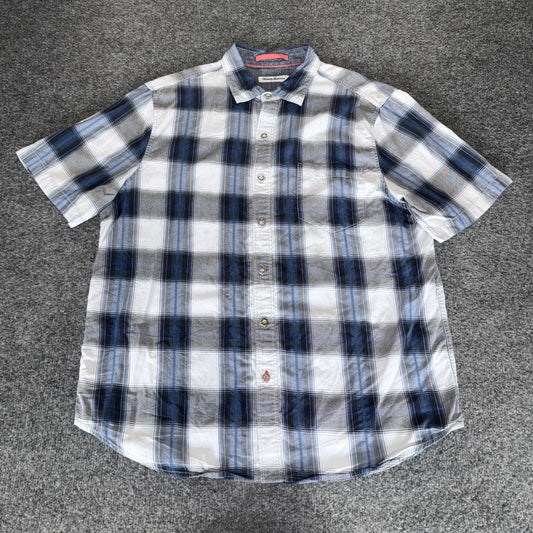 Tommy Bahama Shirt Mens Large Blue Plaid Short Sleeve Button Up Tencel Casual