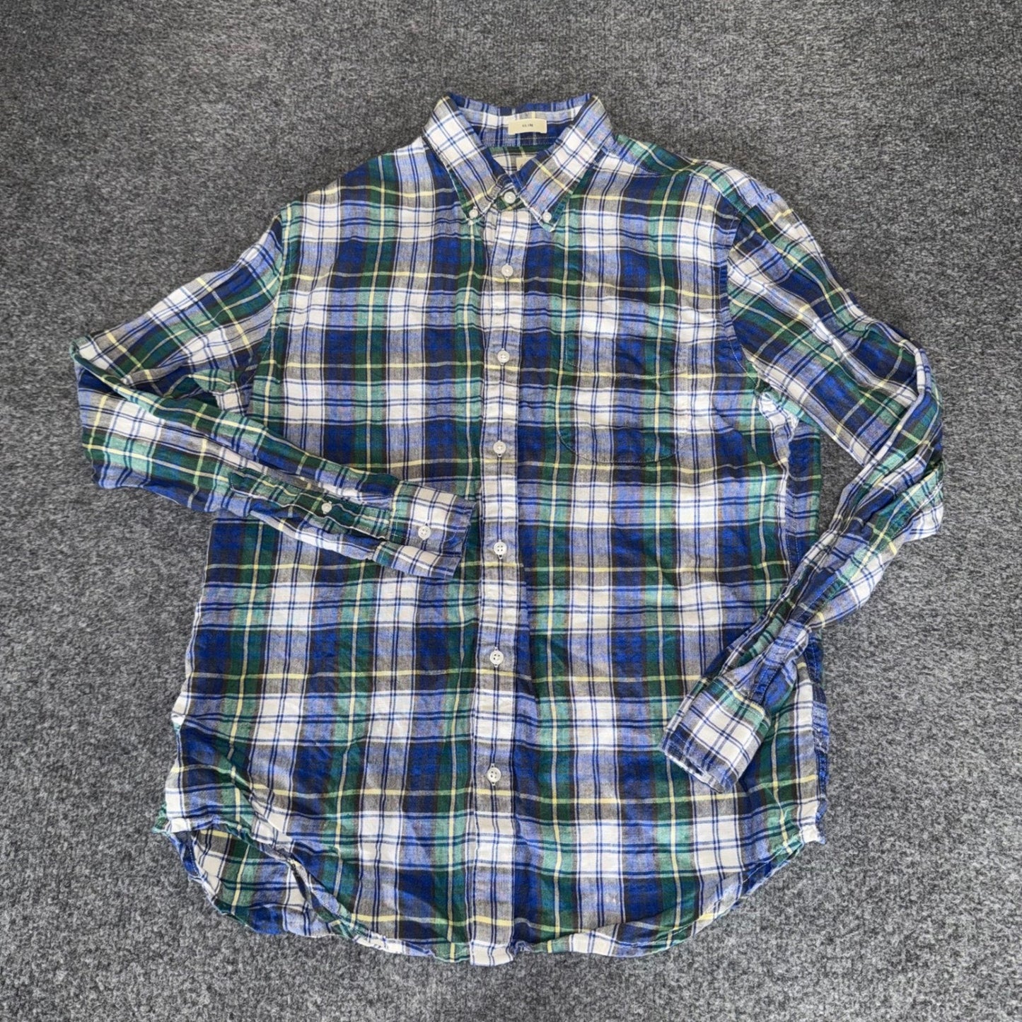 J.Crew Baird McNutt Irish Linen Shirt Mens Medium Slim Fit Blue Green Plaid