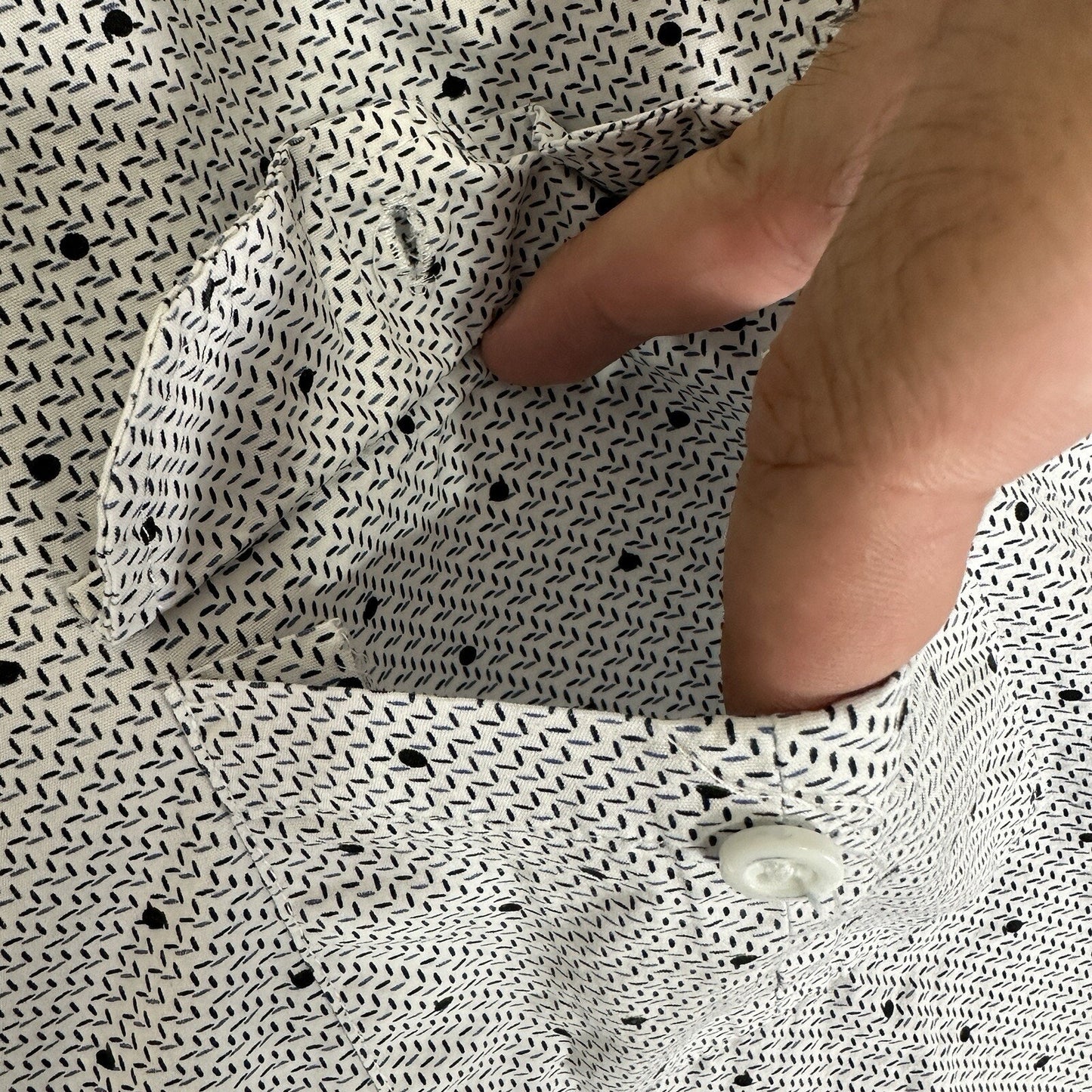 Steve's Jeans Shirt Men 4XL (2XB) White Geometric Short Sleeve Button Up Pockets