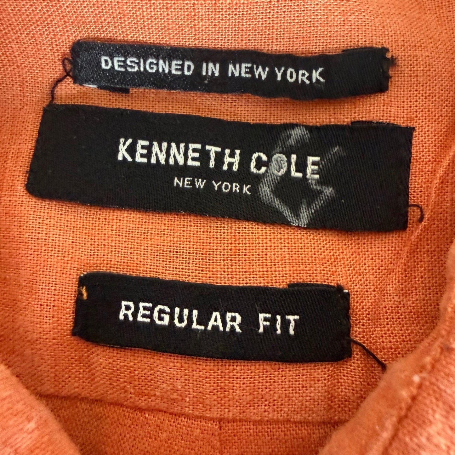 Kenneth Cole New York Mens Linen Blend Long Sleeve Button Up Shirt Orange Large