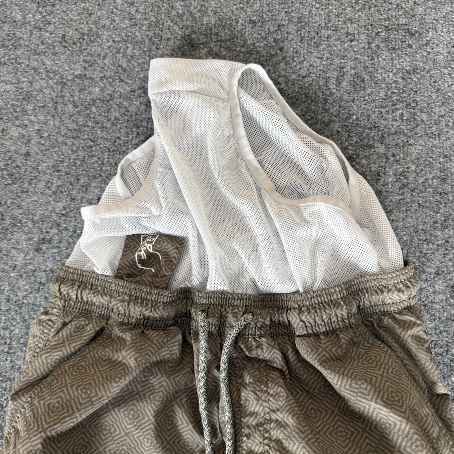 Katin Mens Geometric Diamond Print Swim Trunks Tan Brown Board Shorts Small