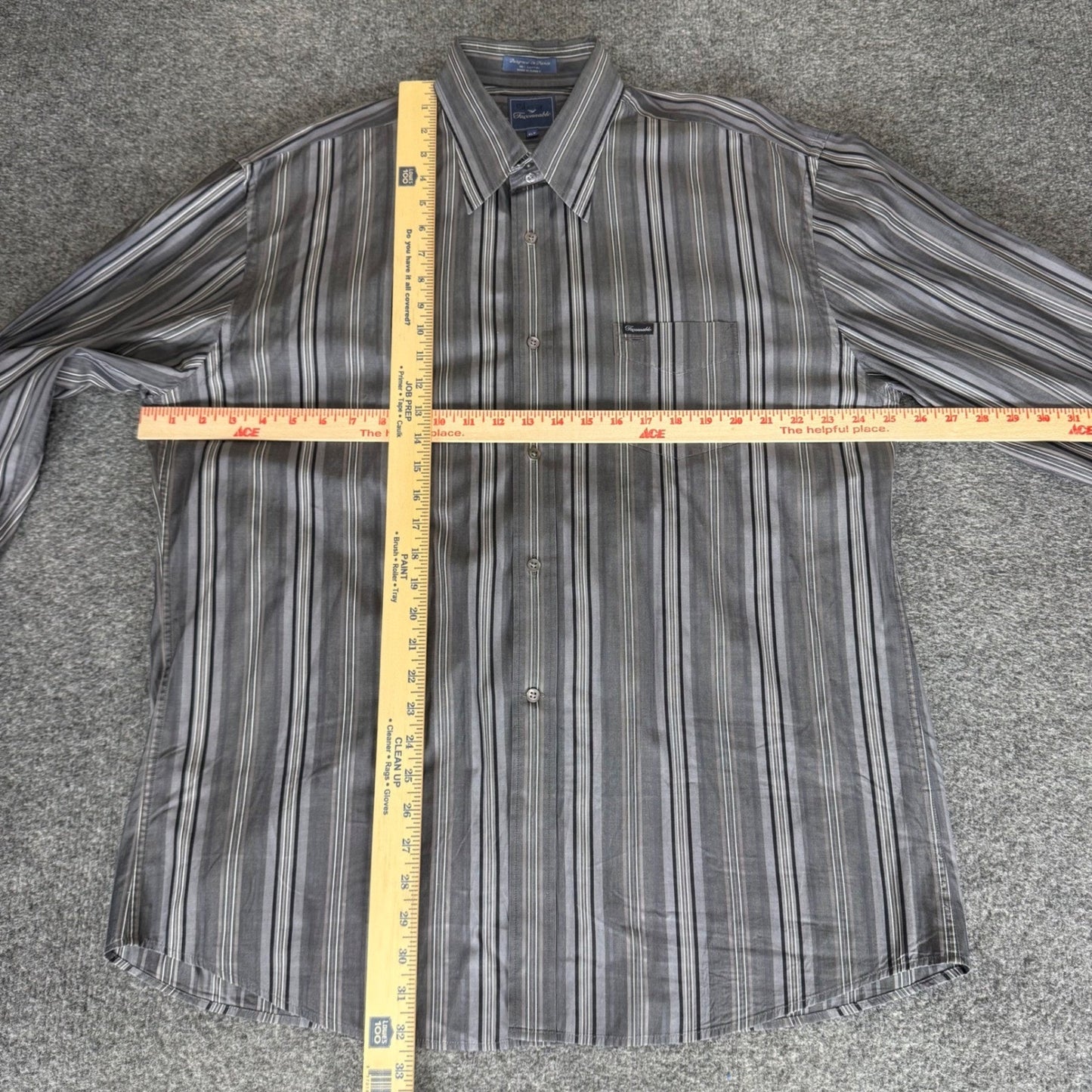 Faconnable Mens XL Tall Grey Striped Long Sleeve Cotton Button Down Shirt Casual