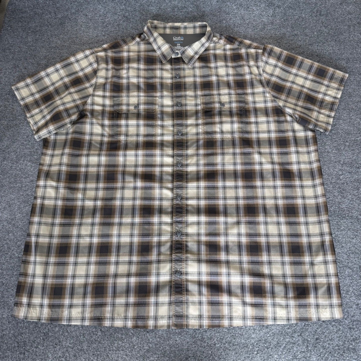 Croft & Barrow Quick Dry Plaid Shirt Mens 3XB Brown Short Sleeve Button Up