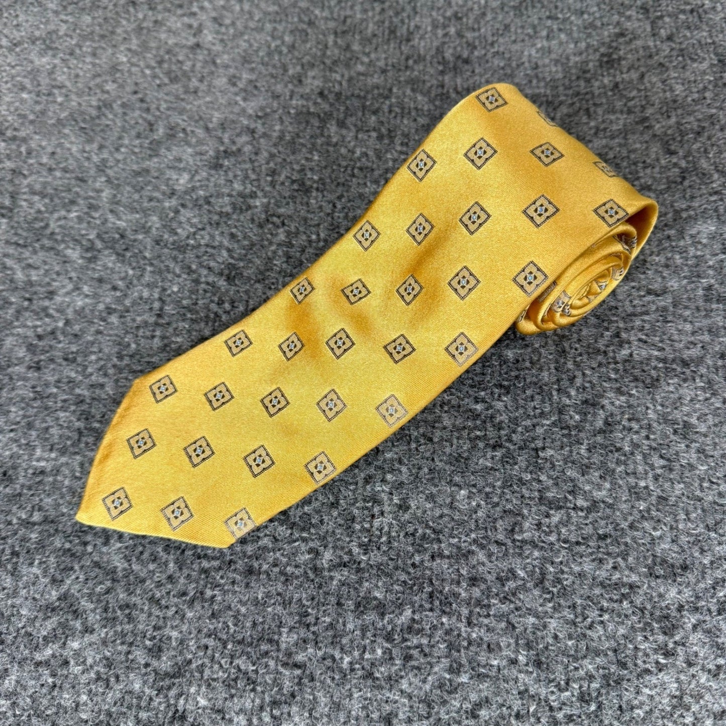 Canali Mens Silk Tie Yellow Geometric Medallion Made in Italy Formal Necktie