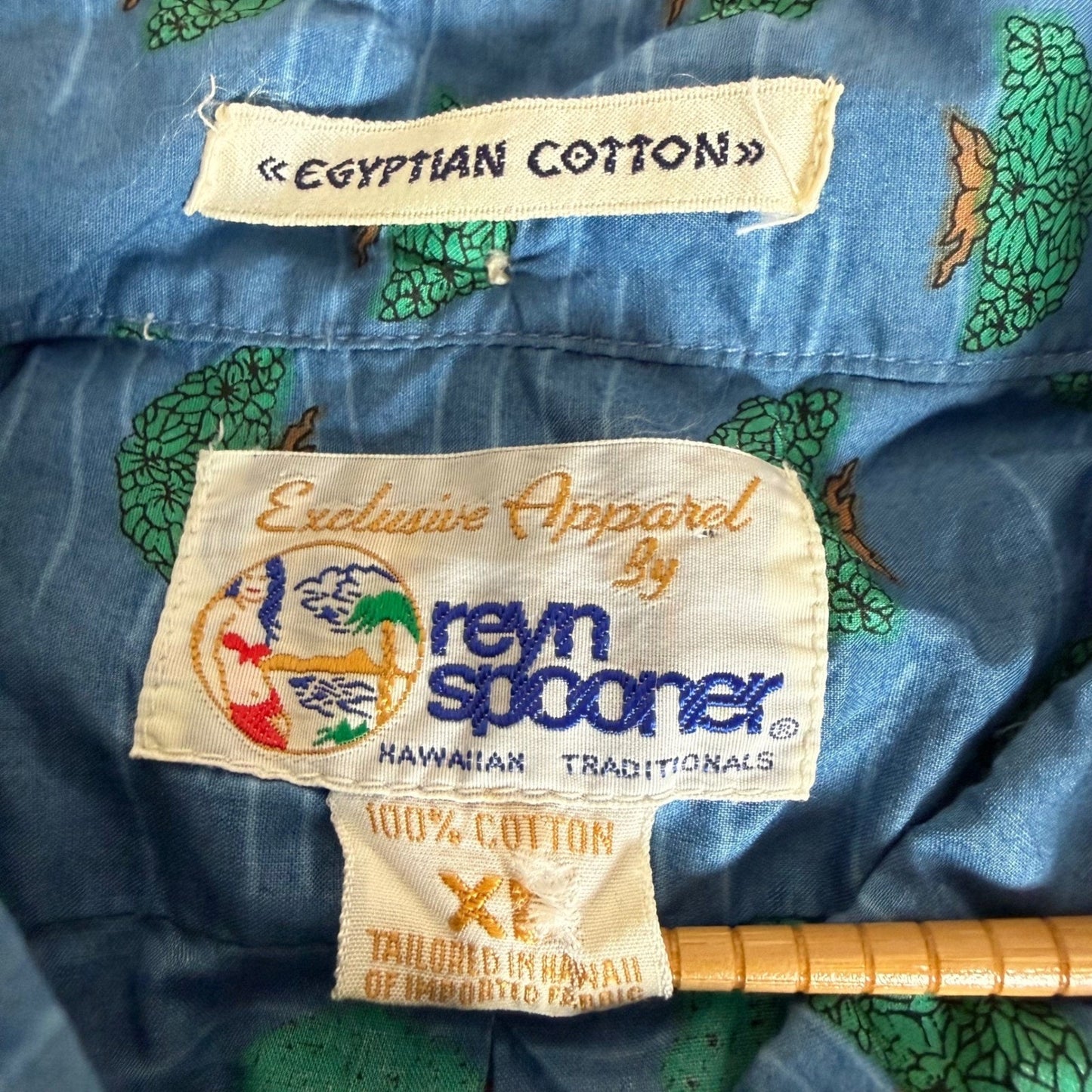 Reyn Spooner Hawaiian Shirt Men XL Blue Egyptian Cotton Tree Print Popover Aloha