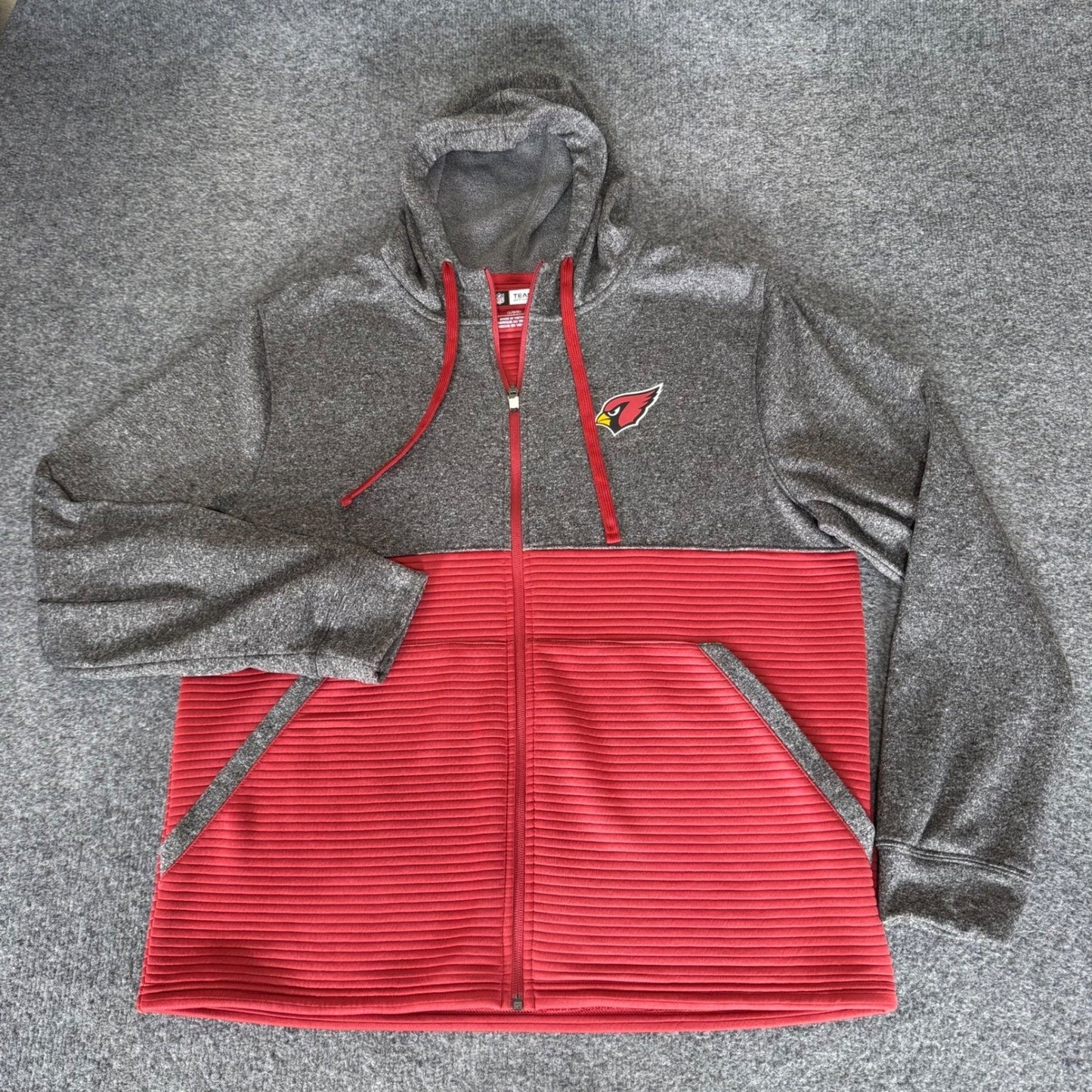 Arizona Cardinals NFL Mens L Full Zip Hoodie Gray Red Ribbed Football Jacket