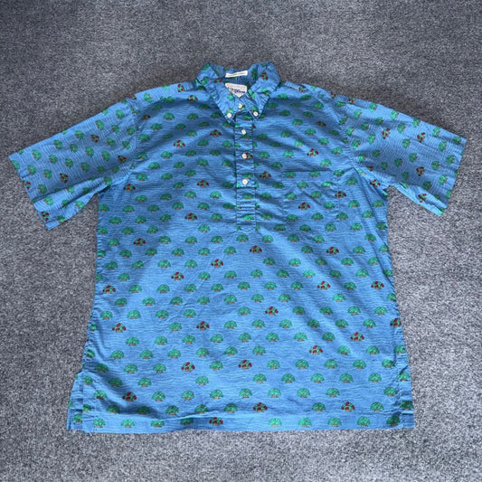 Reyn Spooner Hawaiian Shirt Men XL Blue Egyptian Cotton Tree Print Popover Aloha