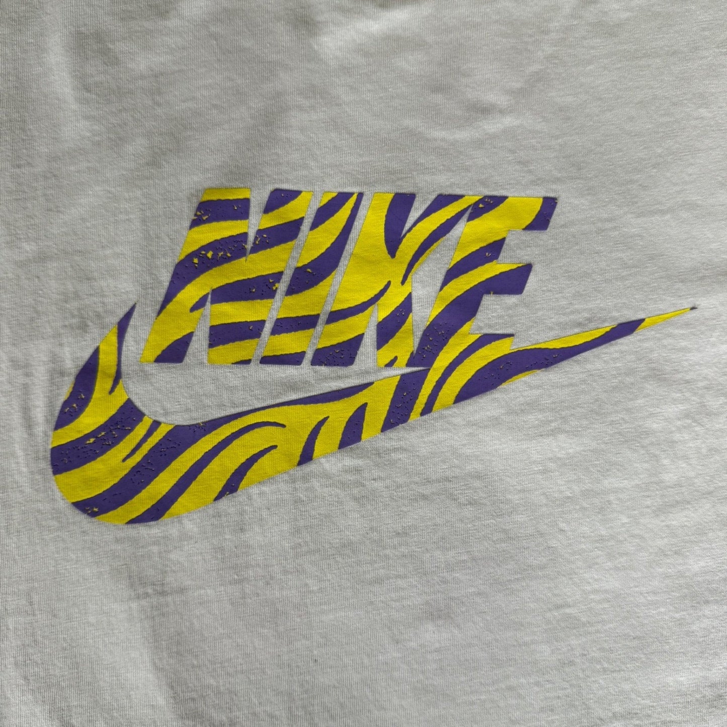 Nike Mens XL Zebra Swoosh Graphic T Shirt Purple Yellow Short Sleeve Athletic