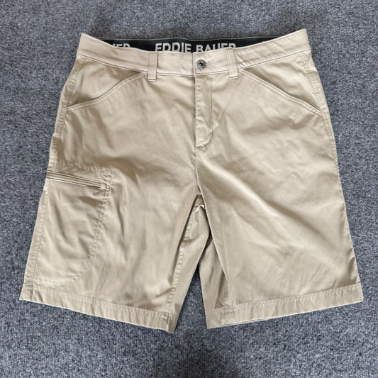 Eddie Bauer Rainier Tech Short Mens 34 Beige Cargo Outdoor Hiking Trail Utility