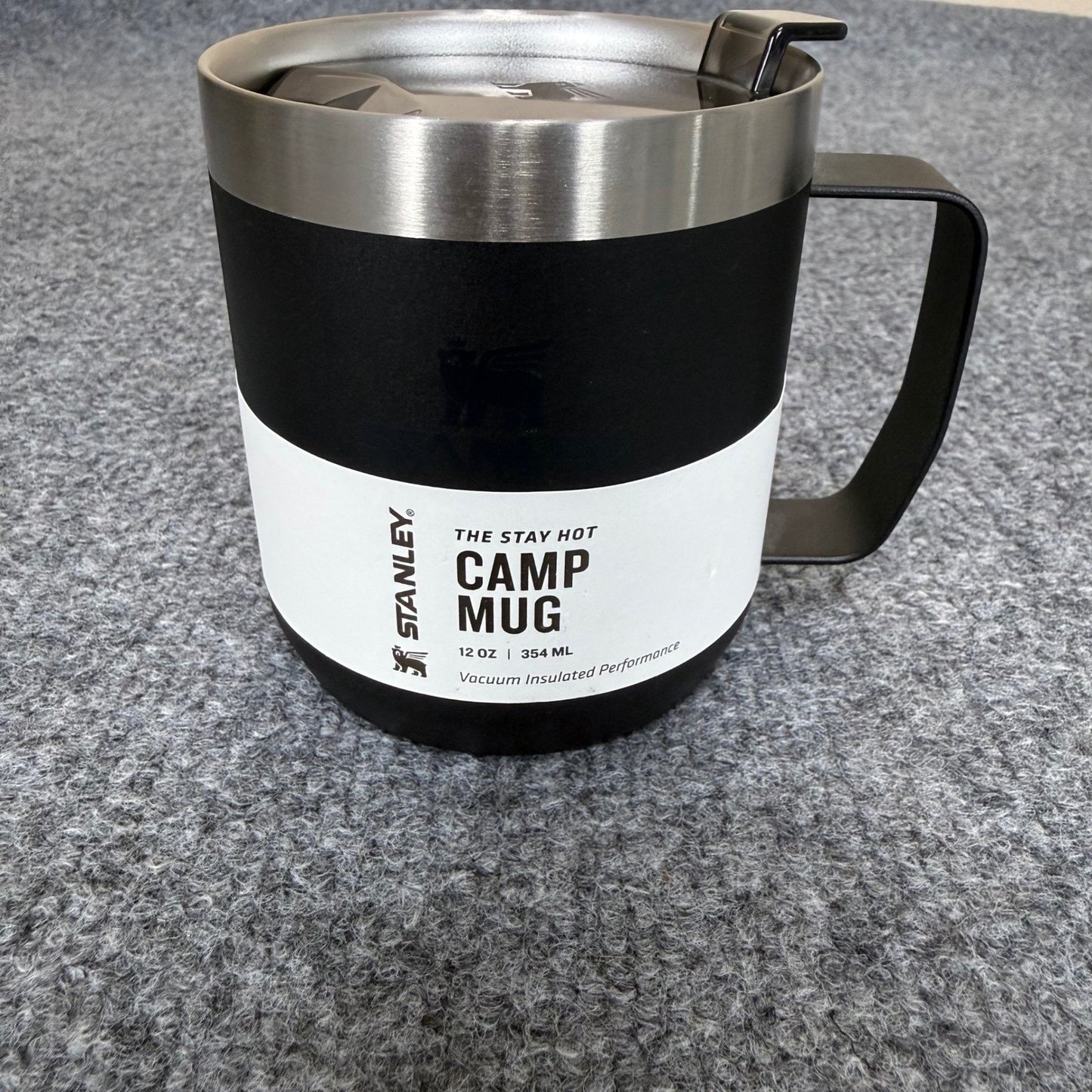 Stanley The Stay Hot Camp Mug 12oz Black Vacuum Insulated Stainless Steel NEW