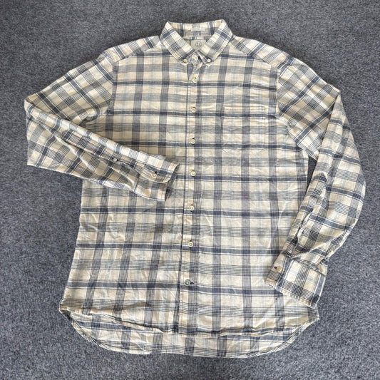 Taylor Stitch Mens 40 Plaid Button Down Shirt Cream Blue Cotton Medium Casual