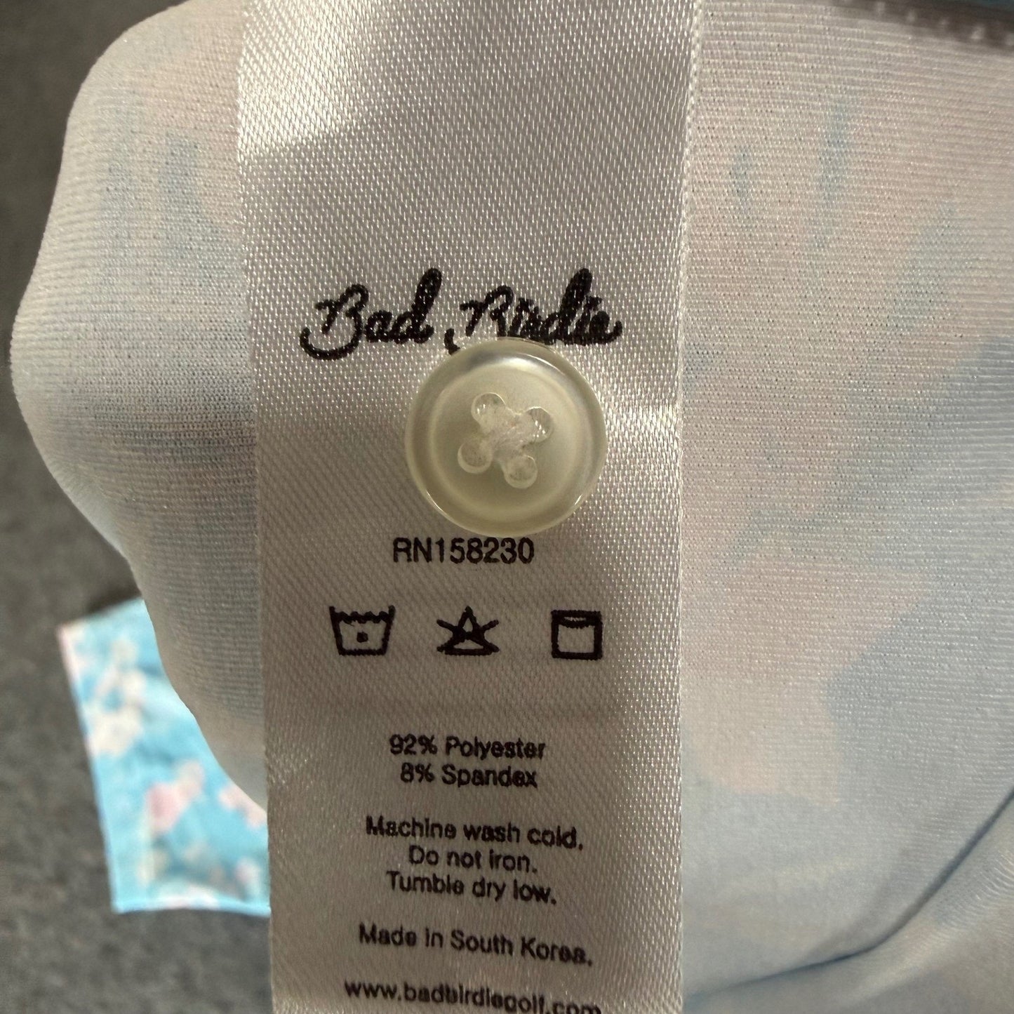 Bad Birdie Golf Polo Shirt Men Large Blue Pink Floral Parrot Short Sleeve Casual