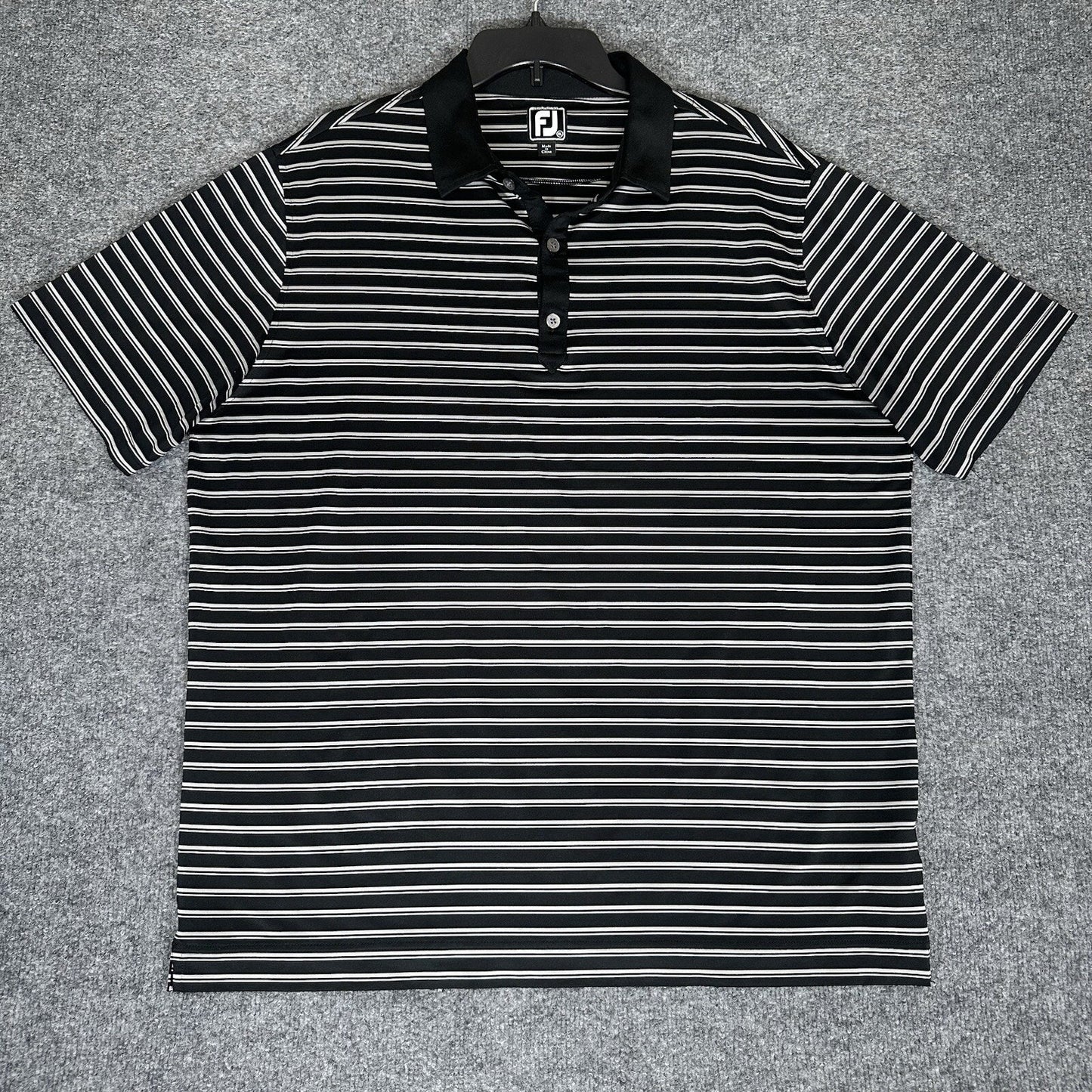 Footjoy Polo Shirt Mens XL Black Grey Striped Athletic Fit FJ Golf Short Sleeve