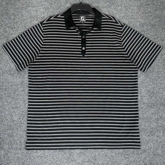 Footjoy Polo Shirt Mens XL Black Grey Striped Athletic Fit FJ Golf Short Sleeve