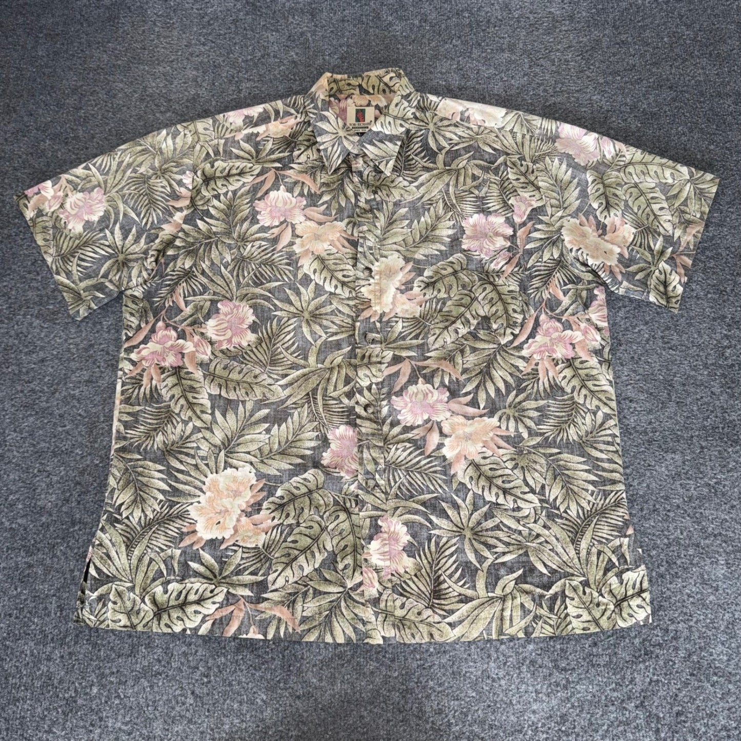 Tori Richard Mens Large Hawaiian Shirt Cotton Reverse Print Floral Aloha Beach