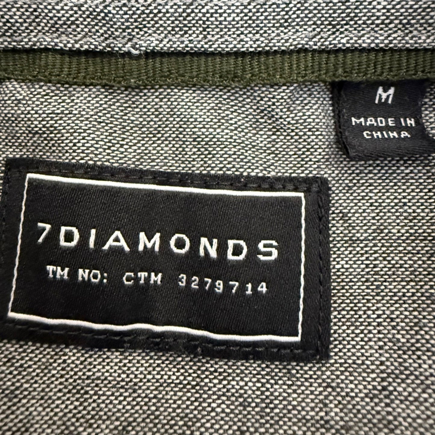 7 Diamonds Mens Olive Green Micro Cross Pattern Short Sleeve Button Down Shirt M