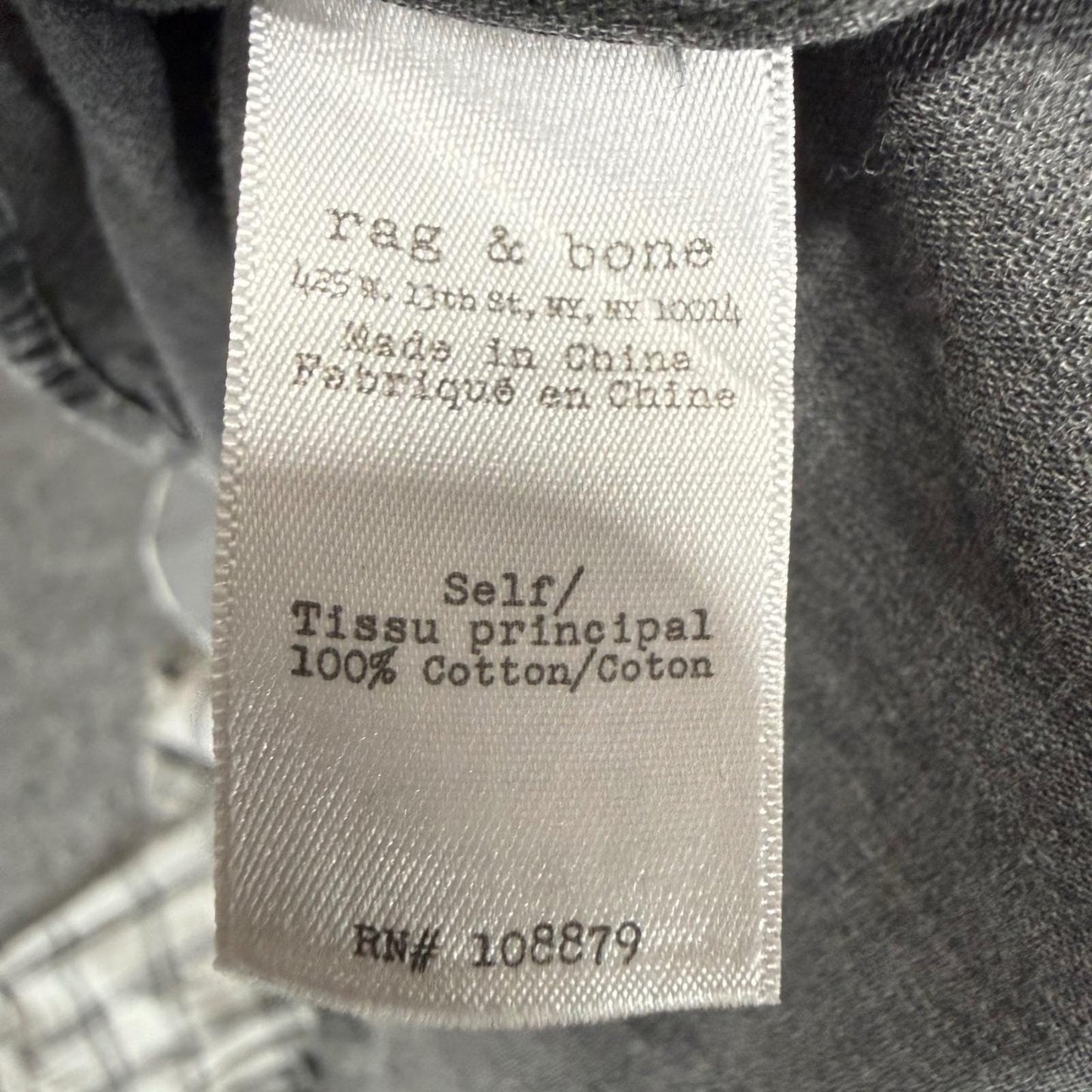 Rag & Bone Mens Classic Fit Grey Plaid Cotton Button Up Shirt Medium Casual