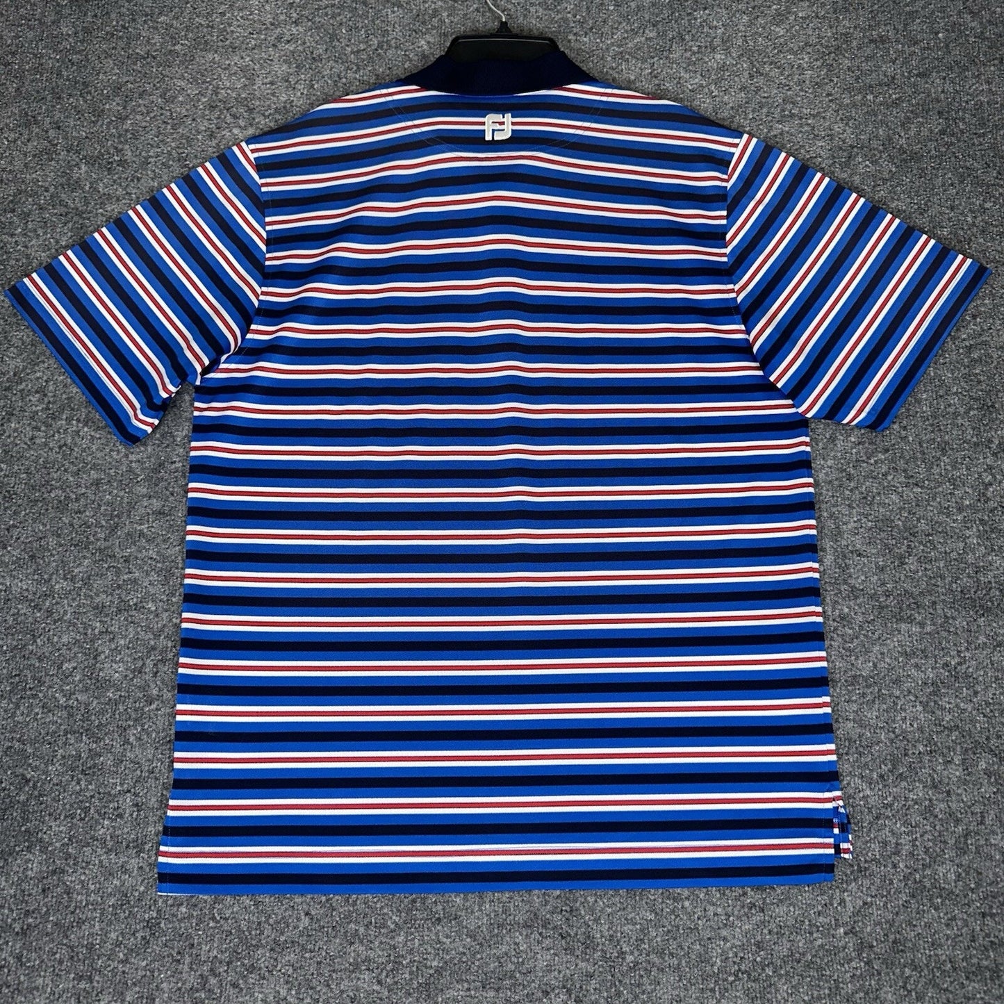 Footjoy Polo Shirt Men L Red Blue Striped Golf FJ Performance Short Sleeve Adult
