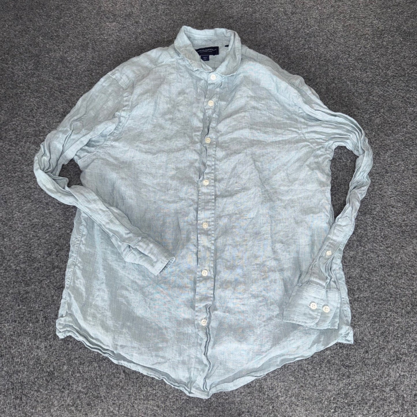 Charles Tyrwhitt Mens Slim Fit 100% Linen Button Up Shirt Blue Large Casual