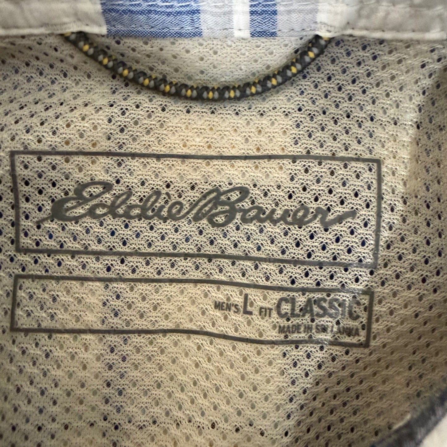Eddie Bauer Mens Classic Fit Blue White Plaid Short Sleeve Button Up Shirt Large