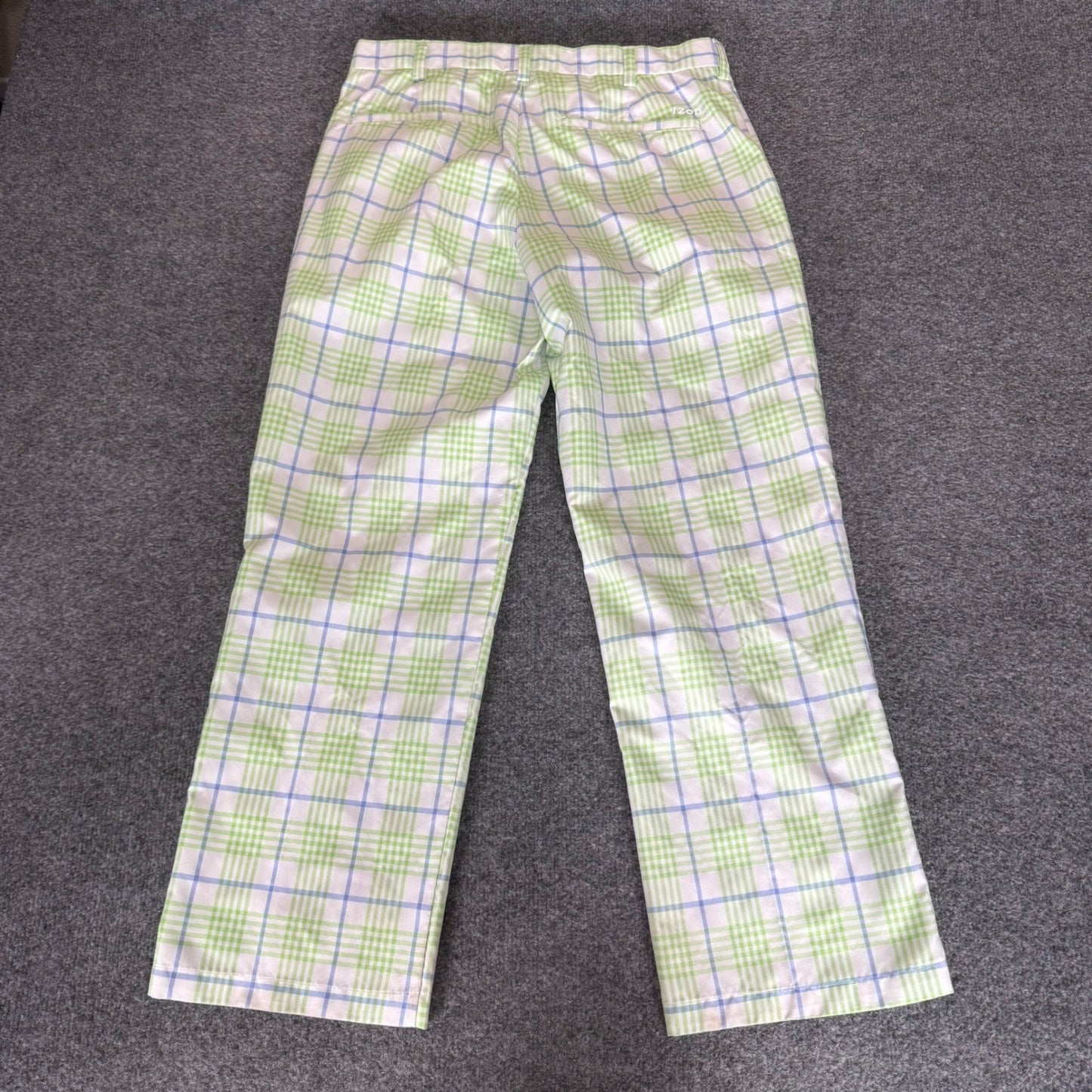 Izod Golf Pants Mens 32x29 Green Blue Plaid Stretch Performance Casual Travel